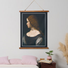 Leonardo Da Vinci Portrait Young Lady Famous Art Wandteppich Mit Holzrahmen