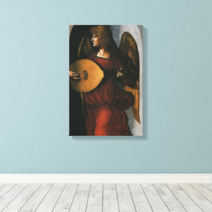 Leonardo da Vinci"s Ein Engel in Rot mit Lute Leinwanddruck