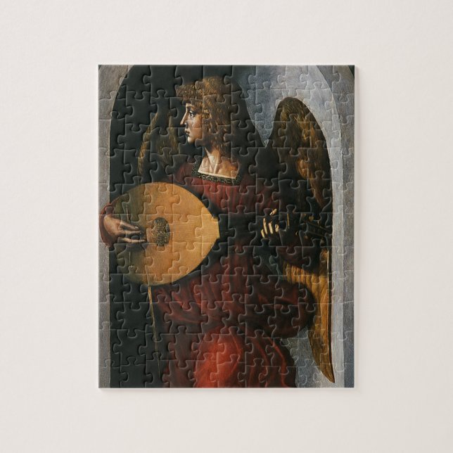 Leonardo da Vinci"s Ein Engel in Rot mit Lute Puzzle (Vertikal)