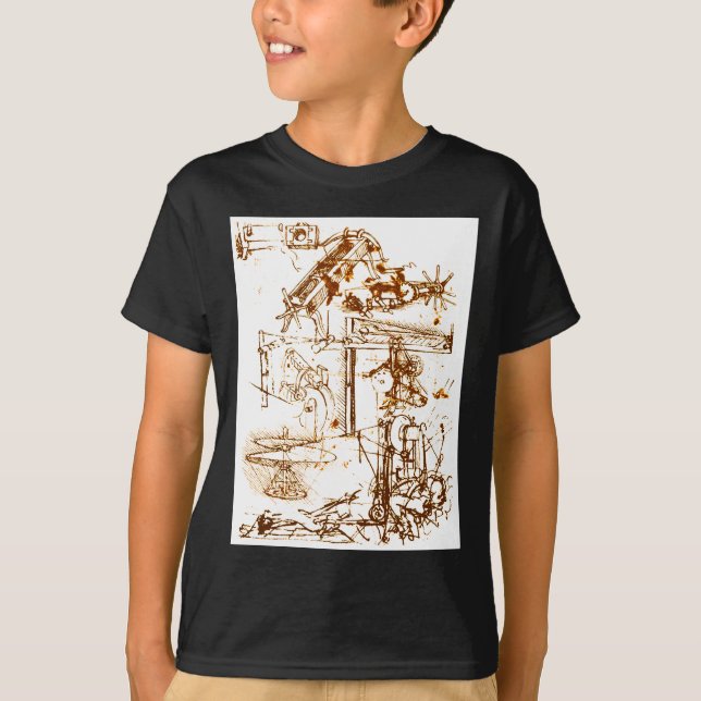 Leonardo da Vinci skizzierte schwarze T - Shirts (Vorderseite)