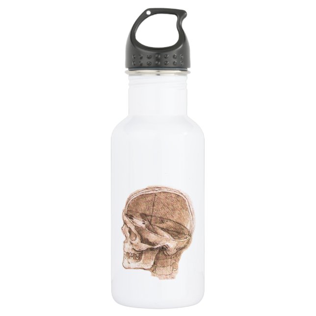 Leonardo da Vinci Skull Anatomie Kunst Edelstahlflasche (Vorderseite)