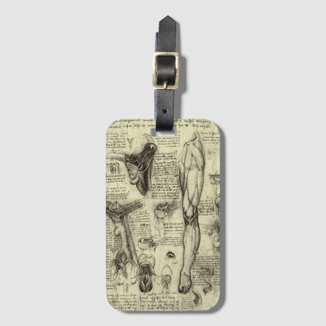Leonardo da Vinci Vintage menschliche Anatomie Lar Gepäckanhänger (Vorderseite Vertikal)