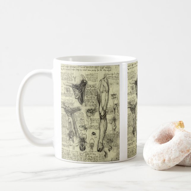 Leonardo da Vinci Vintage menschliche Anatomie Lar Kaffeetasse (Mit Donut)