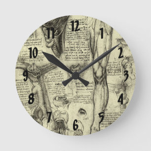 Leonardo da Vinci Vintage menschliche Anatomie Lar Runde Wanduhr