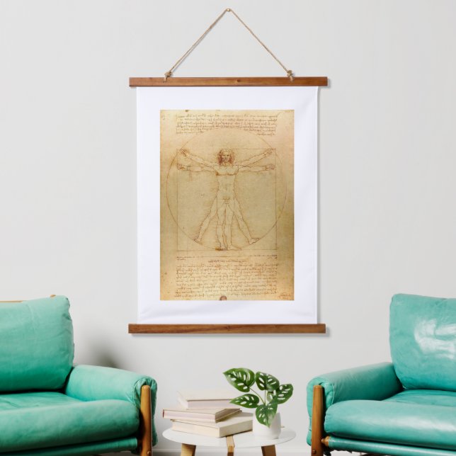 Leonardo Da Vinci, Vitruvian Man, Goldener Schnitt Wandteppich Mit Holzrahmen (Wohnzimmer)