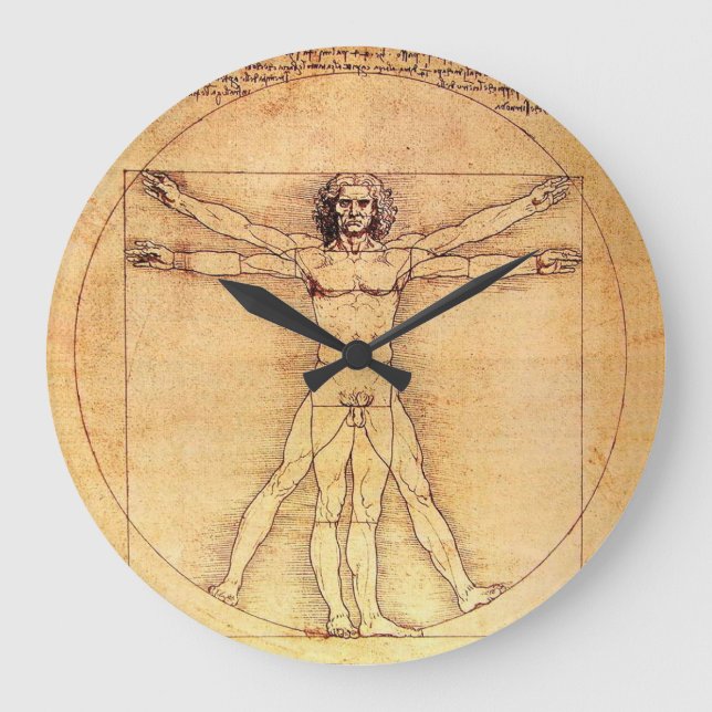 Leonardo Da Vinci Vitruvian Man Große Wanduhr (Vorderseite)