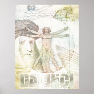 Leonardo da Vinci Vitruvian Mann-Collage Poster