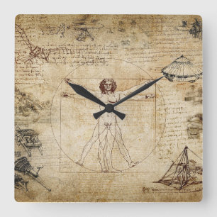 Leonardo Da Vinci Vitruvian Mann Quadratische Wanduhr