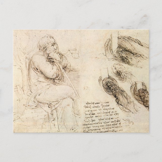 Leonardo da Vincis Alter Mann und Wasserskizze Postkarte (Vorderseite)