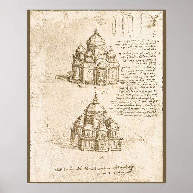 Leonardo da Vincis Architektonische Kathedrale Stu Poster (Vorne)