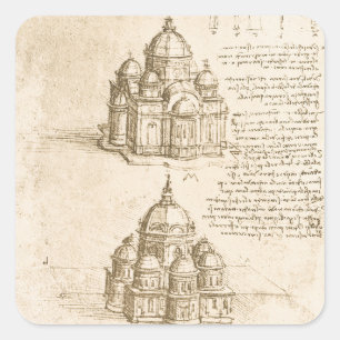 Leonardo da Vincis architektonische Kathedralstudi Quadratischer Aufkleber