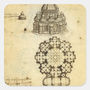 Leonardo da Vincis architektonische Kathedralstudi Quadratischer Aufkleber