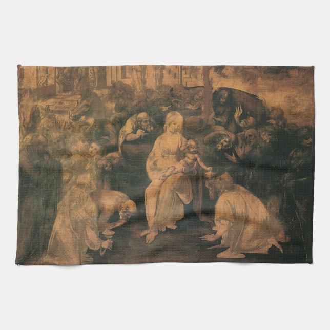Leonardo da Vincis Die Verehrung der Magi Geschirrtuch (Horizontal)
