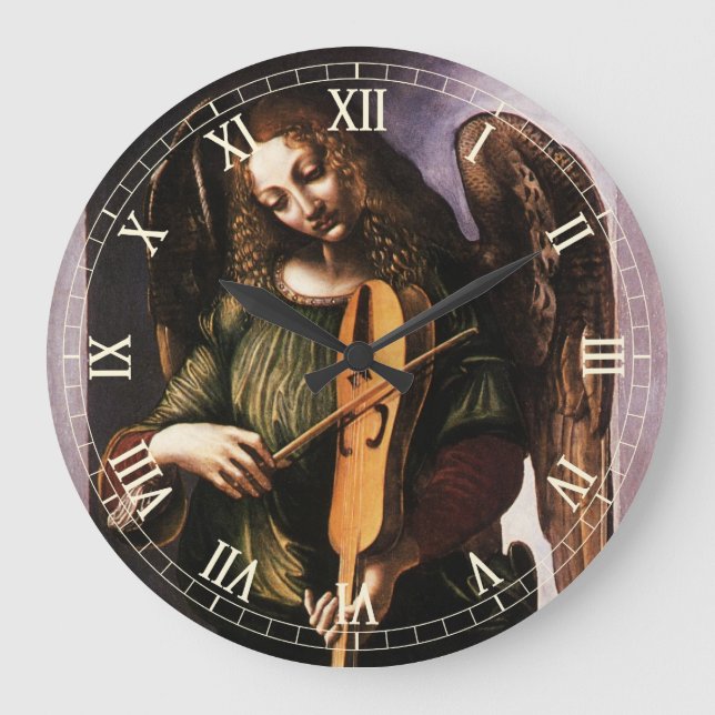 Leonardo da Vincis Engel in Grün mit Vielle Große Wanduhr (Vorderseite)