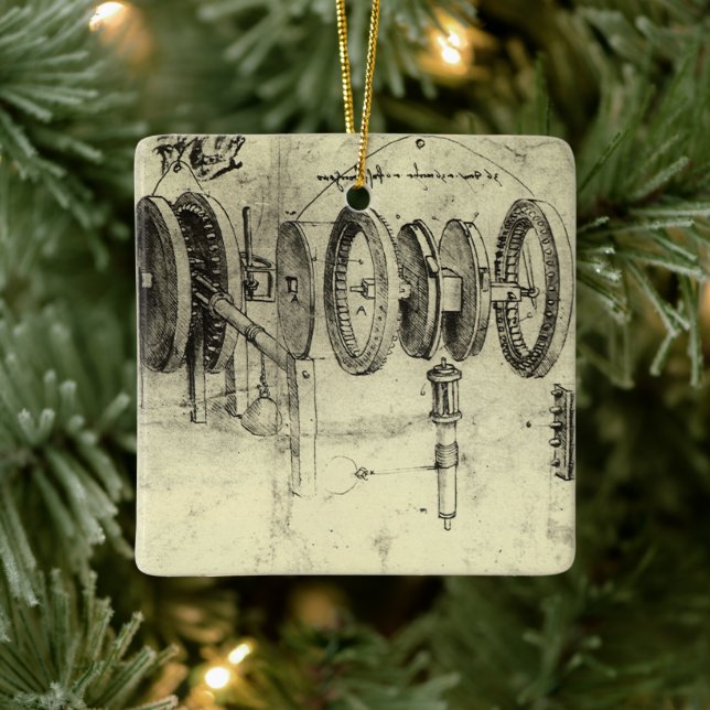 Leonardo da Vincis Engineering Sketch eines Rades Keramikornament (Baum)