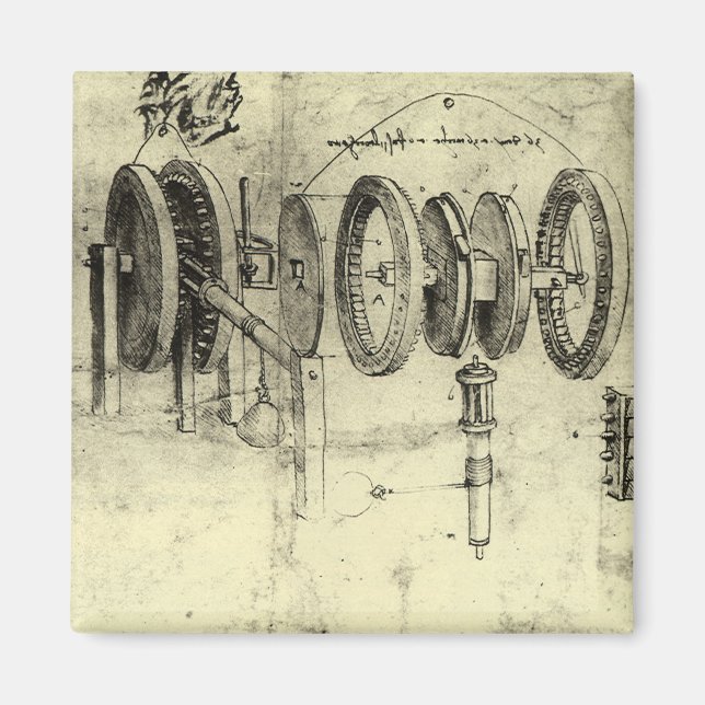 Leonardo da Vincis Engineering Sketch eines Rades Magnet (Vorne)