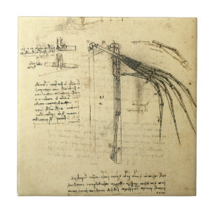 Leonardo da Vincis Flügel auf der Skizze der Flugm Fliese