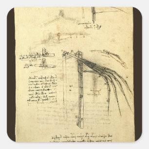 Leonardo da Vincis Flügel auf der Skizze einer Flu Quadratischer Aufkleber