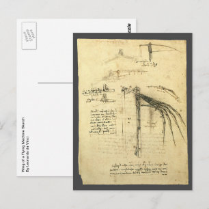 Leonardo da Vincis Flügel auf einer Flugmaschinen- Postkarte