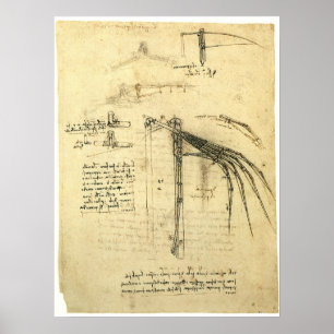 Leonardo da Vincis Flügel auf Skizze einer Flugmas Poster