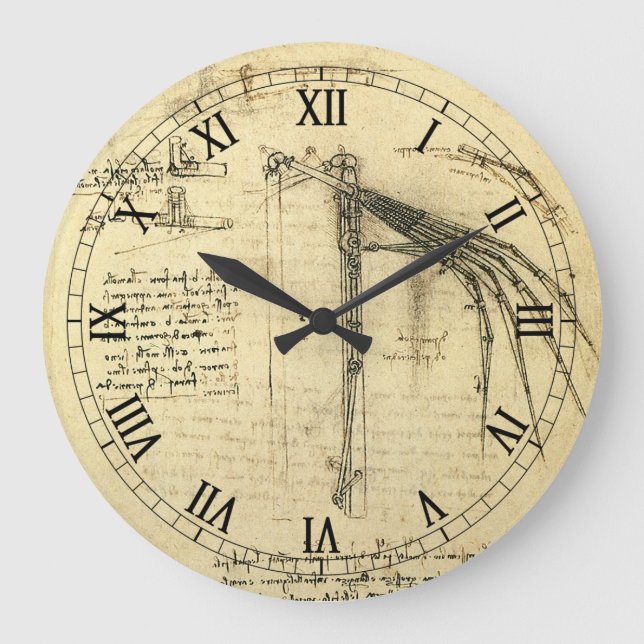 Leonardo da Vincis Flügelmaschinenkizze Große Wanduhr (Vorderseite)