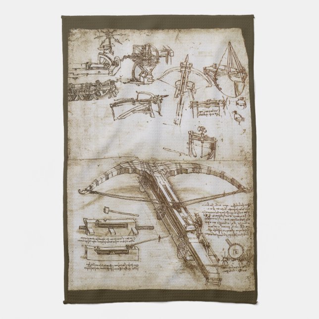 Leonardo da Vincis Giant Crossbow Weapon Sketch Geschirrtuch (Vertikal)