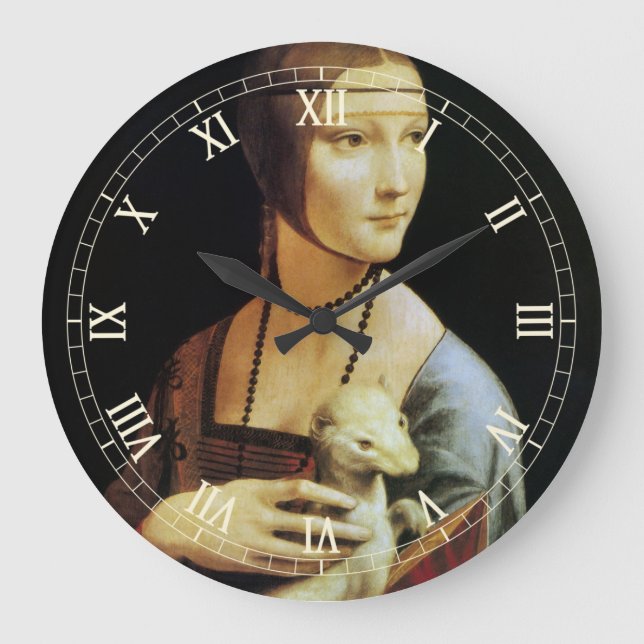 Leonardo da Vinci's Lady mit Ermine Große Wanduhr (Vorderseite)