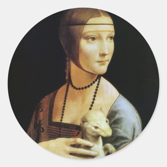 Leonardo da Vinci's Lady mit Ermine Runder Aufkleber (Vorderseite)