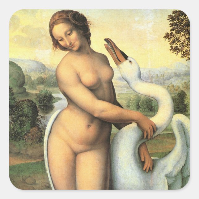 Leonardo da Vincis Leda und der Schwan Quadratischer Aufkleber (Vorderseite)