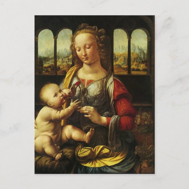 Leonardo da Vincis Madonna mit der Narbe Postkarte (Vorderseite)