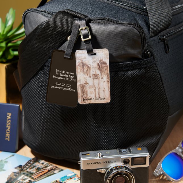 Leonardo da Vincis menschliche Anatomie Skelettkno Gepäckanhänger (Vorderseite & Rückseite)