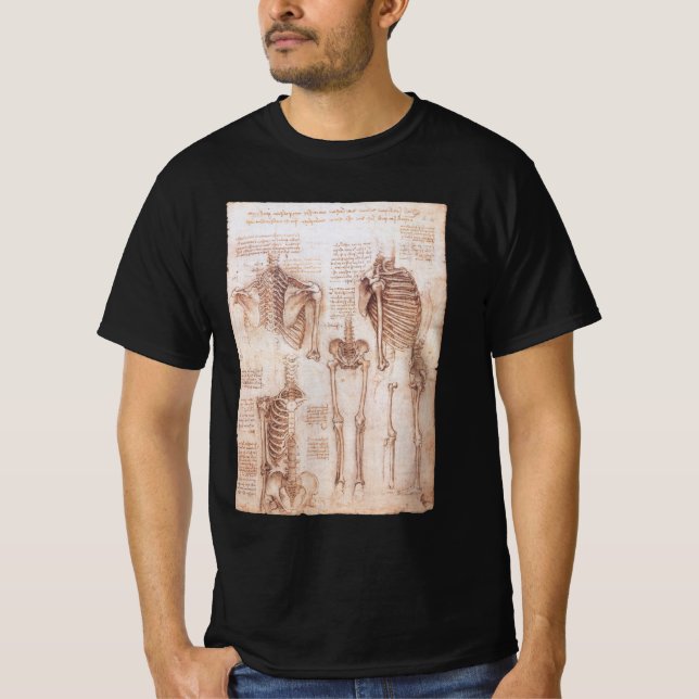 Leonardo da Vincis menschliche Anatomie Skelettkno T-Shirt (Vorderseite)