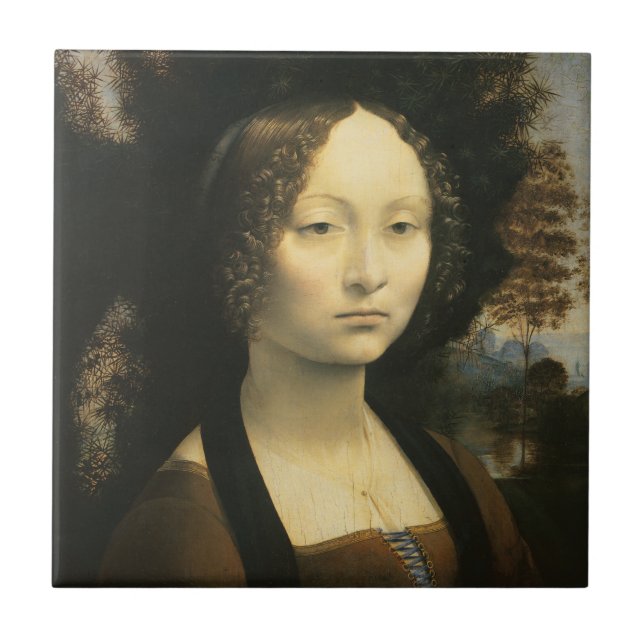 Leonardo da Vincis Portrait von Ginevra Benci Fliese (Vorderseite)