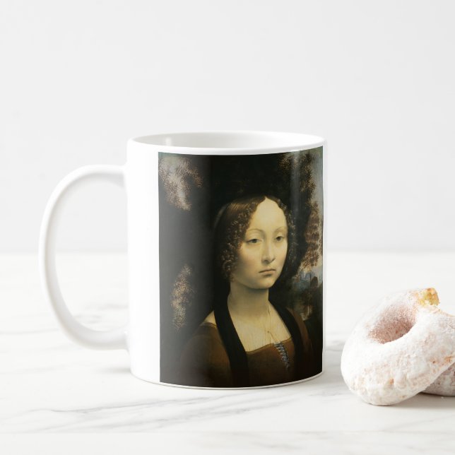 Leonardo da Vincis Portrait von Ginevra Benci Kaffeetasse (Mit Donut)