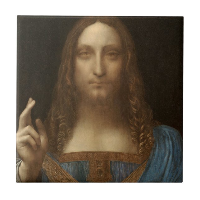 Leonardo da Vincis Salvator Mundi (Jesus Christus) Fliese (Vorderseite)