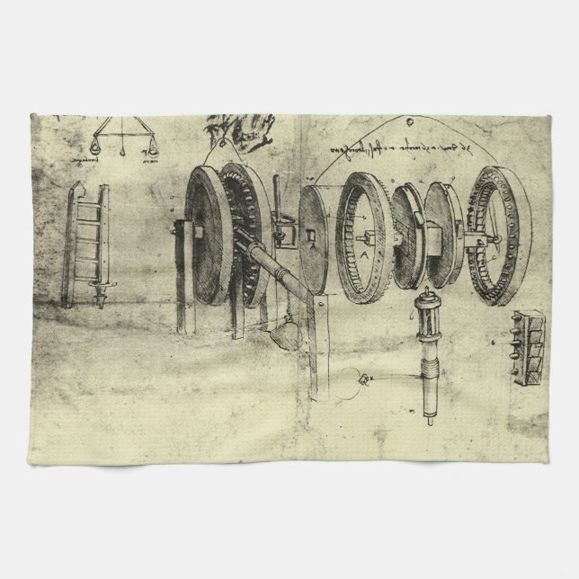 Leonardo da Vincis technische Skizze eines Rades Geschirrtuch (Horizontal)