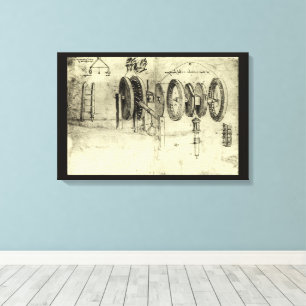 Leonardo da Vincis technische Skizze eines Rades Leinwanddruck