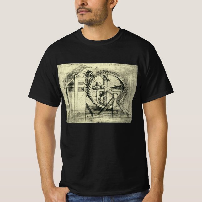 Leonardo da Vincis Treadmill Powered Crossbow T-Shirt (Vorderseite)