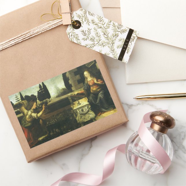 Leonardo da Vincis Verkündung des Herrn Rechteckiger Aufkleber (Schenken)