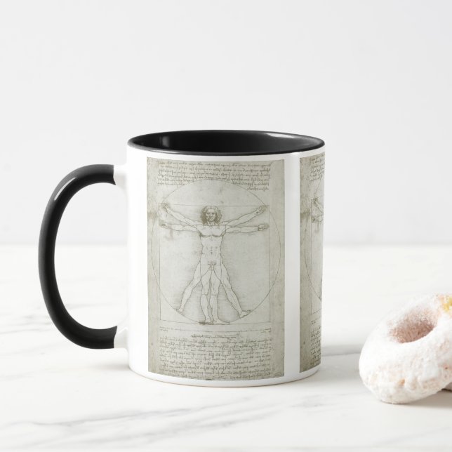 Leonardo da Vincis Vitruvianischer Mann Tasse (Mit Donut)