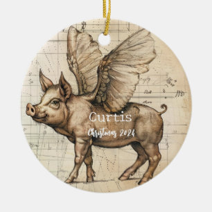Leonardo Sketchbook Flying Pig OrnamePersonalisier Keramik Ornament