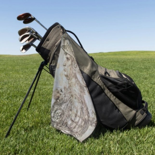 Leonardo's Helmeted Warrior Golfhandtuch (Da Vinci’s Ancient Warrior Sketch Golf Towel – Golfer Gift Custom Sports Gear)