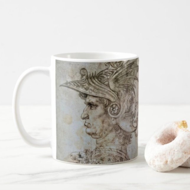 Leonardo's Helmeted Warrior Kaffeetasse (Da Vinci’s Ancient Warrior Sketch mug available in 11 oz & 15 oz. Microwave and dishwasher safe. )
