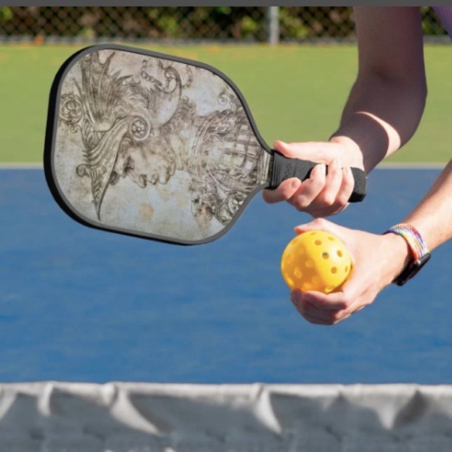 Leonardo's Helmeted Warrior Pickleball Schläger (Da Vinci’s Ancient Warrior Sketch pickle ball paddle hand wrapped grip honeycomb core 8 oz weight. )
