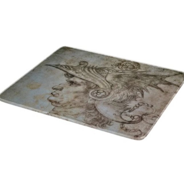 Leonardo's Helmeted Warrior Schneidebrett (Da Vinci’s Ancient Warrior Sketch hand-pressed tempered glass cutting board five different sizes.

)