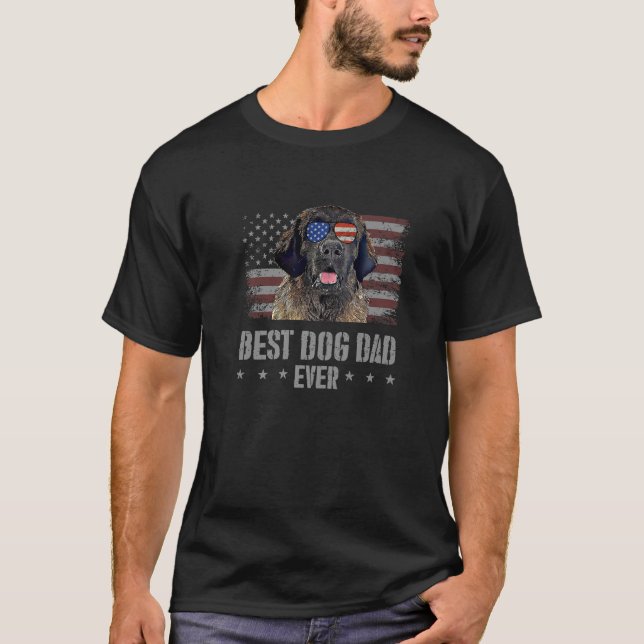 Leonberger Best Dog Vater Ever Retro USA Fl T-Shirt (Vorderseite)