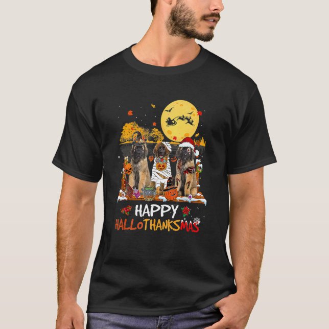 Leonberger Hallothanksmas Halloween-Erntedank T-Shirt (Vorderseite)