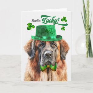 Leonberger Hund fühlt sich am St. Patrick's Day gl Feiertagskarte