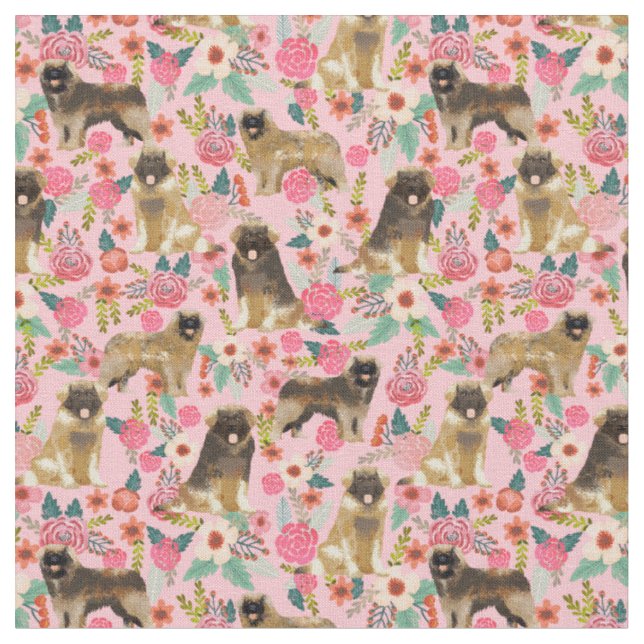 Leonberger Hund Vintage Blumen pink Stoff (Nahaufnahme)