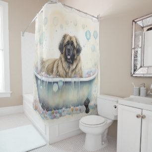 Leonberger in der Badewanne Wasserfarben Kunst Duschvorhang